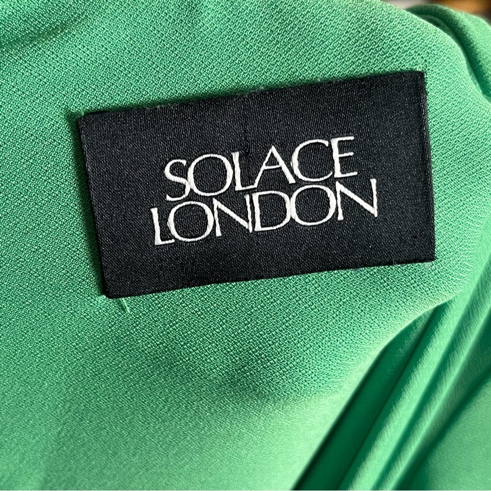 Solace London Lorena Dress Green Plunge Neck Midi Long Sleeve Draped Bodycon XS - Picture 12 of 14